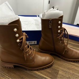 Stuart Weitzman Laine Pearl Tan Leather Combat Boots